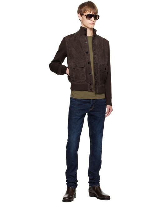 Tom Ford Black Suede Front Merino Leather Jacket for men