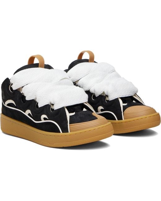 Lanvin Black Tan Curb Leather Sneakers for men