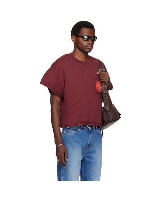 Lu'u Dan Red Burgundy Wadded Pocket T-Shirt for men