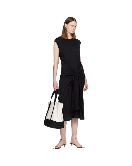 Totême Black Tie-Waist Jersey Midi Dress