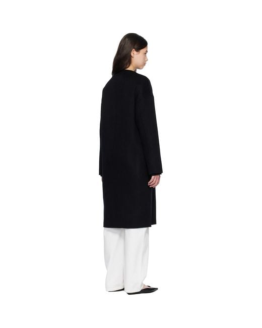 Loulou de Saison Black Kerry Wool Cashmere Drap Oval Coat