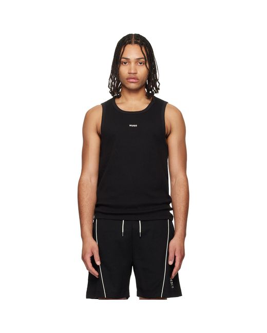 HUGO Black Contrast-Logo Slim-Fit Stretch Cotton Tank Top for men
