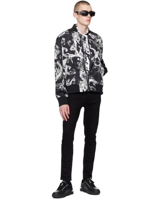 Versace Black & White Watercolor Couture Reversible Bomber Jacket for men