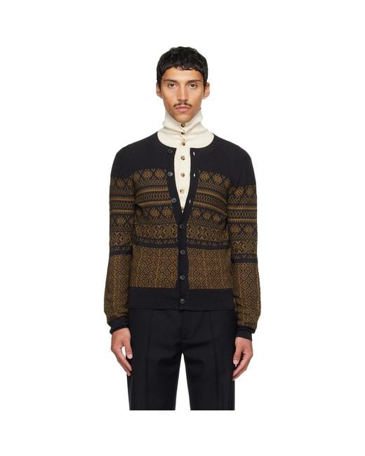Dries Van Noten Black Jacquard Wool Cardigan for men