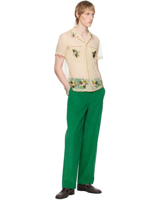 Bode Green Off- Embroide Suncherry Shirt for men