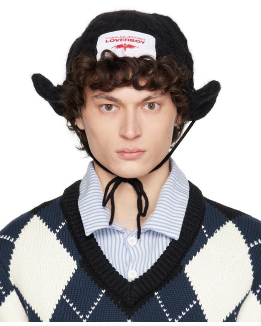 Charles Jeffrey Black Chunky Aviator Beanie for men