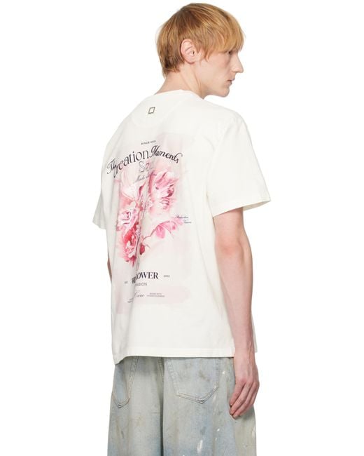 ★WOOYOUNGMI★ オフホワイト Flower Back Logo Tシャツ WOOYOUNGMI Off- Flower Back Logo T-Shirt in White for Men