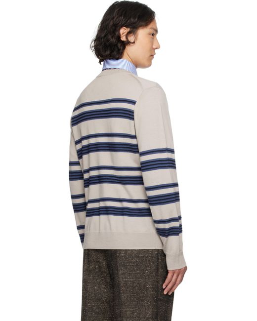 Paul Smith Blue Taupe Raised Stripe Merino Wool Sweater for men