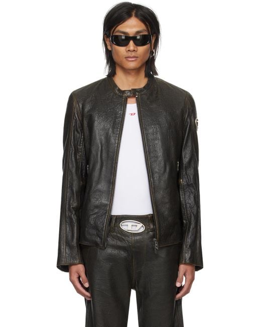 DIESEL Brown L-cobbe Leather Jacket in Black for Men | Lyst