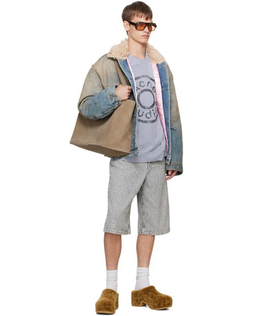 Acne Gray Loose Fit Monogram Denim Shorts for men