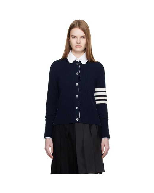 Thom Browne Blue Jersey Intarsia Classic Fit 4-Bar Cardigan