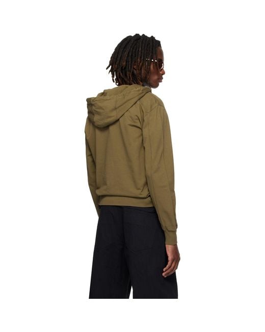 C P Company Black Khaki Light Fleece Zip Lens Hoodie for men