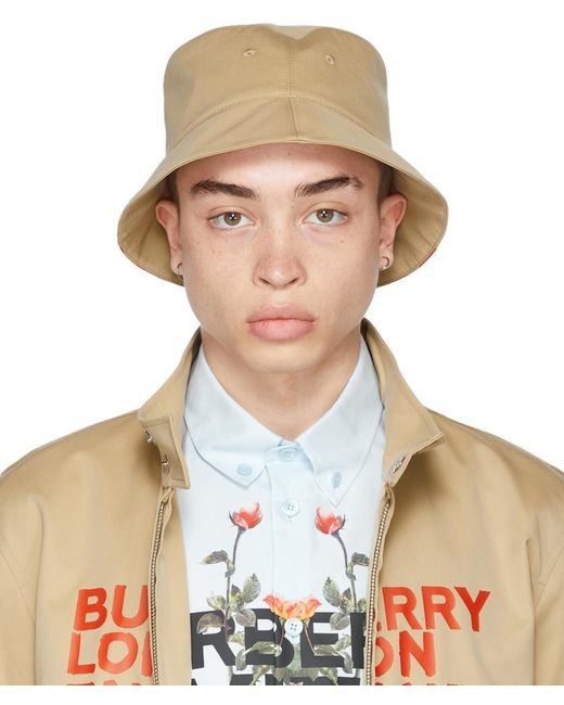Burberry Natural Reversible Beige Logo Bucket Hat for men