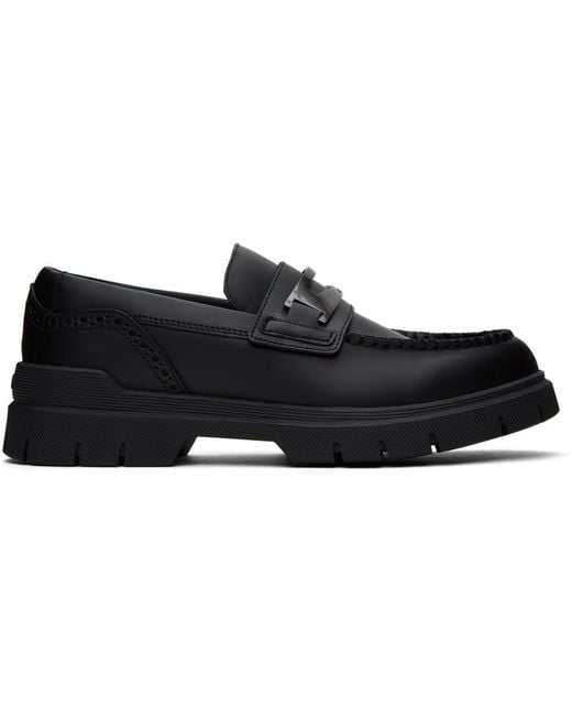HUGO Black Leather Loafers for men