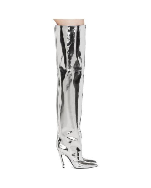 Balenciaga Metallic Silver Mirror Heeled Over-the-knee Boots