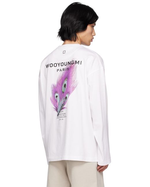 Wooyoungmi White Feather Long Sleeve T-shirt for men
