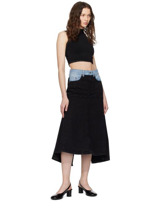 Victoria Beckham Black Patched Midi Skirt