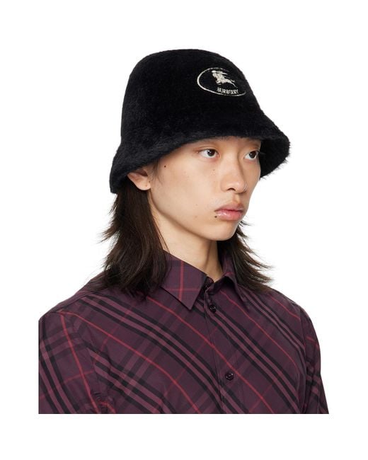 Burberry Blue Knight Stamp Faux Fur Bucket Hat for men