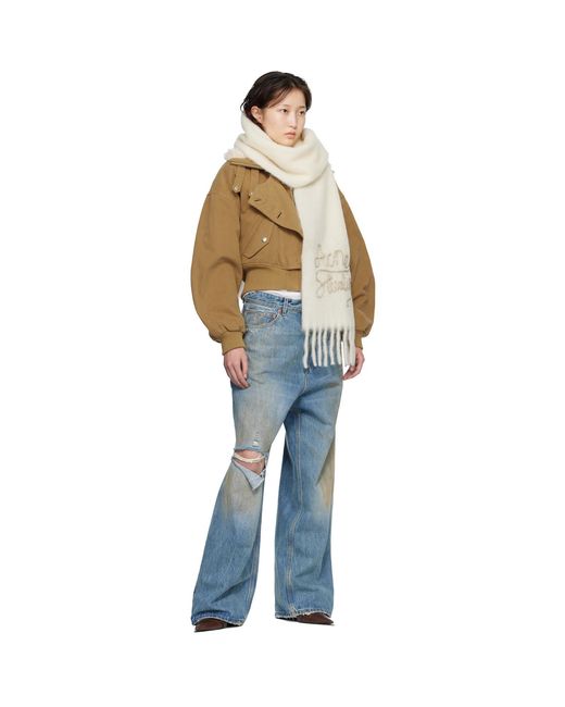 Acne Natural Off- Wool Logo Scarf for men