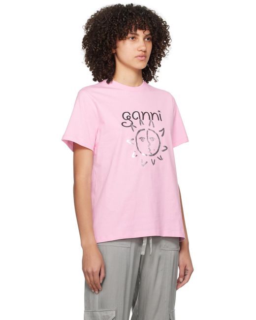 T-shirt rose à image à logo imprimée Ganni en coloris Pink