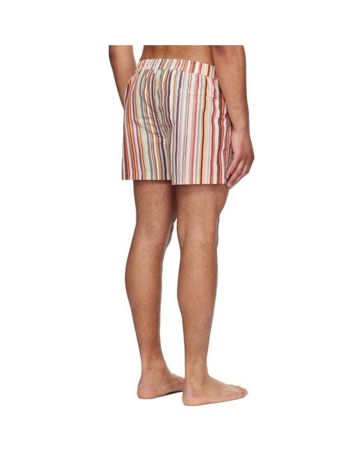 Paul Smith Red 'Painted Signature Stripe' Swim Shorts for men