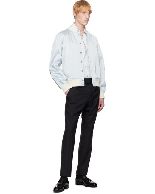 Tom Ford White Shiny Satin Bomber Jacket for men