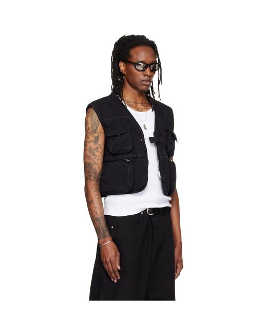 Lu'u Dan Black Wadded Cargo Vest for men