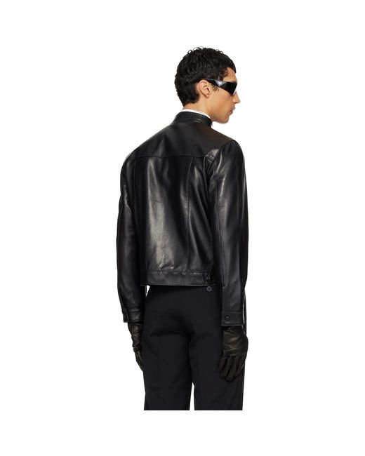 Ernest W. Baker Black Snake Trim Leather Jacket for men