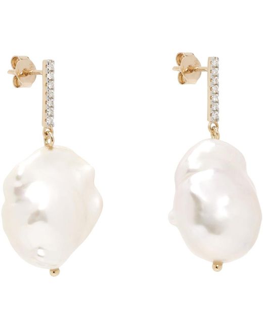 Mateo White Diamond Bar Baroque Pearl Earrings