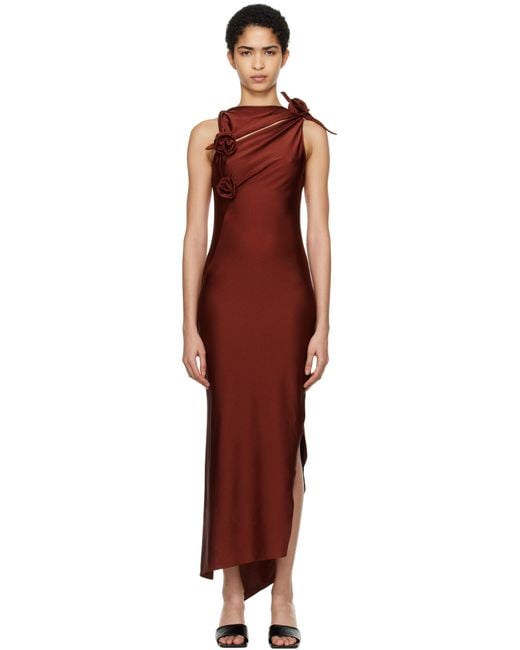 Coperni Burgundy Asymmetric Flower Midi Dress in Black | Lyst