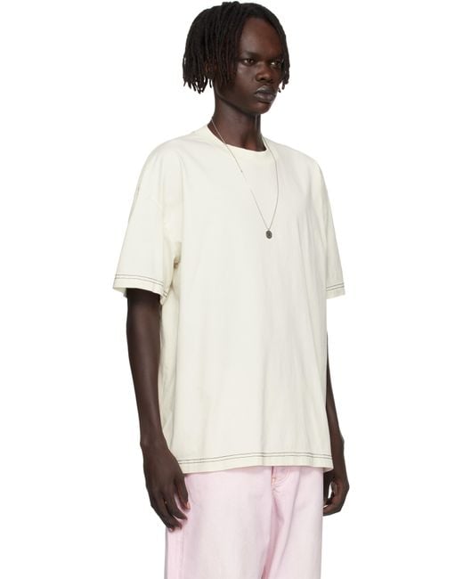 メンズ Acne オフホワイト ロゴ Tシャツ White