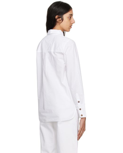 Ganni White Ruffle Long Sleeve Shirt