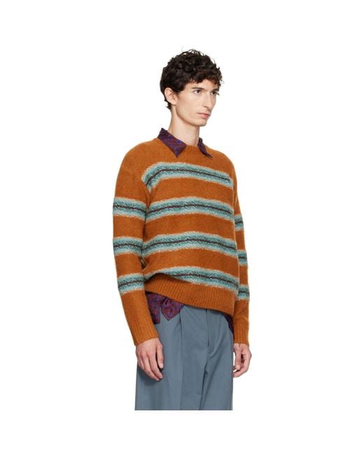 Dries Van Noten Orange Jacquard Wool Sweater for men