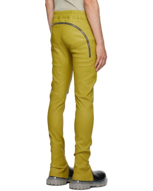 Rick Owens Yellow Green Gary Leather Pants for men