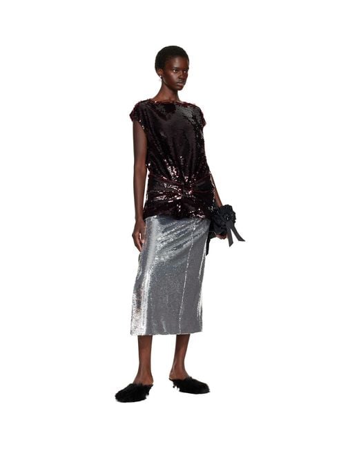 Simone Rocha Black Burgundy Boxy Peplum Bow Detail Top
