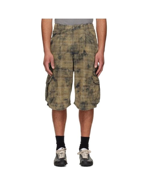 R13 Green Khaki Bermuda Cargo Shorts for men