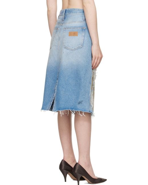 MM6 by Maison Martin Margiela Blue Distressed Shorts Midi Skirt