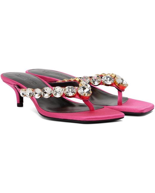 Versace Black Pink Crystal Heeled Sandals