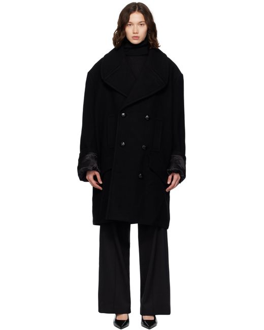 MM6 by Maison Martin Margiela ブラック ウールフェルト ダブルブレスト コート Black
