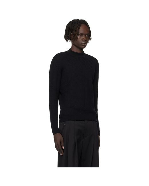 Ernest W. Baker Black Mock Neck Cable-Knit Sweater for men