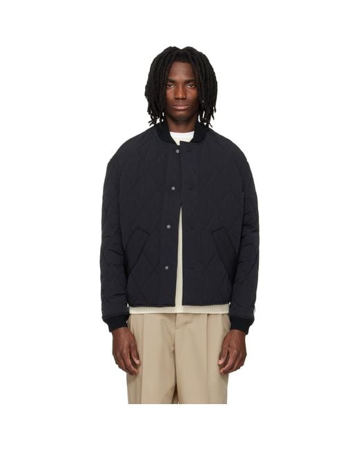 AMI Blue Nylon Padded Bomber Jacket for men
