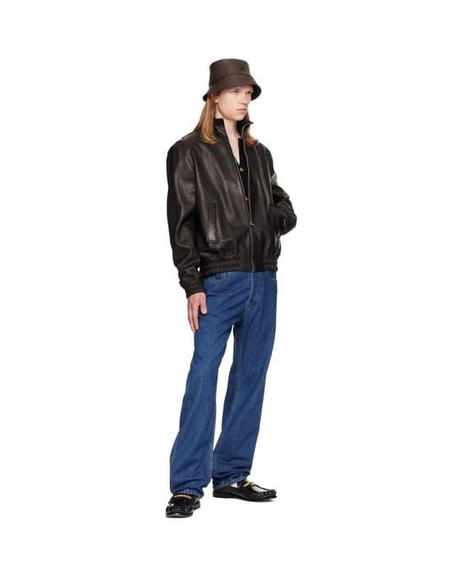 Valentino Black High Neck Leather Jacket for men