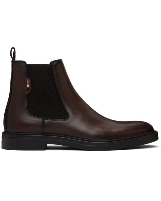 Bottes Chelsea Brunes En Cuir À Rayures Emblématiques Boss pour homme en coloris Black