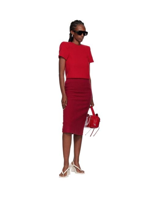 Pushbutton Red Fleece Combi H-Line Midi Skirt