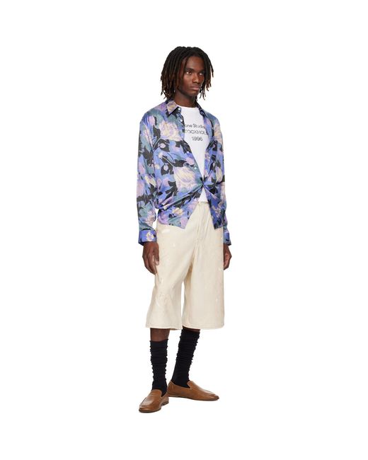 Acne Natural Off- Distressed Denim Shorts for men