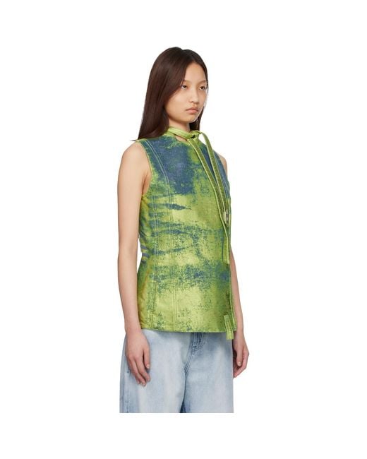 DIESEL Green Belted Satin Denim Vest