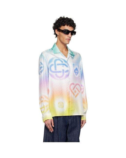 Casablanca Blue Halftone Logo Long Sleeve Silk Shirt for men