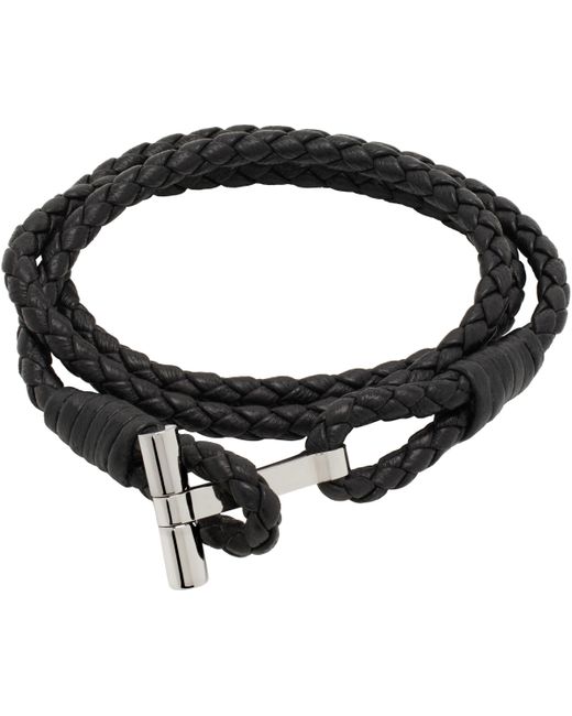 メンズ Tom Ford ブラック T ブレイド レザーブレスレット Black
