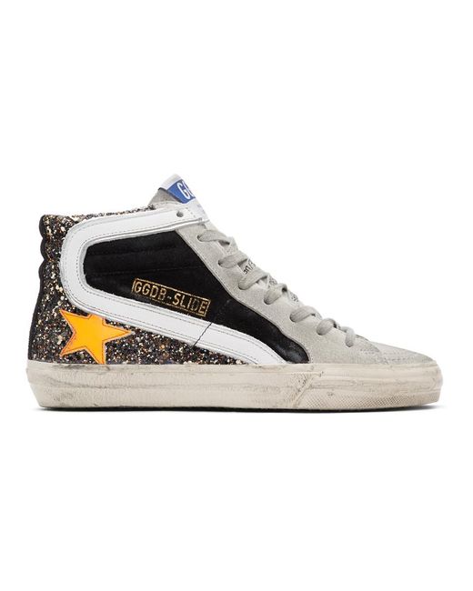 【送料&関税込】Golden  Slide Classic Glittered Sneaker Women's Slide with laminated leather upper and silver glitter