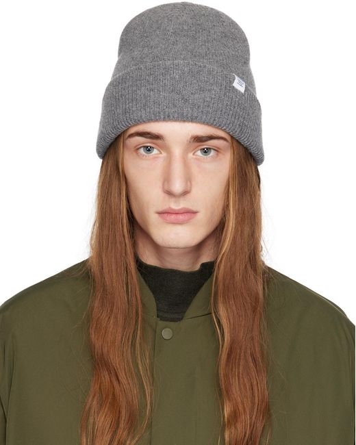 Norse Projects Green Gray Rib Beanie for men